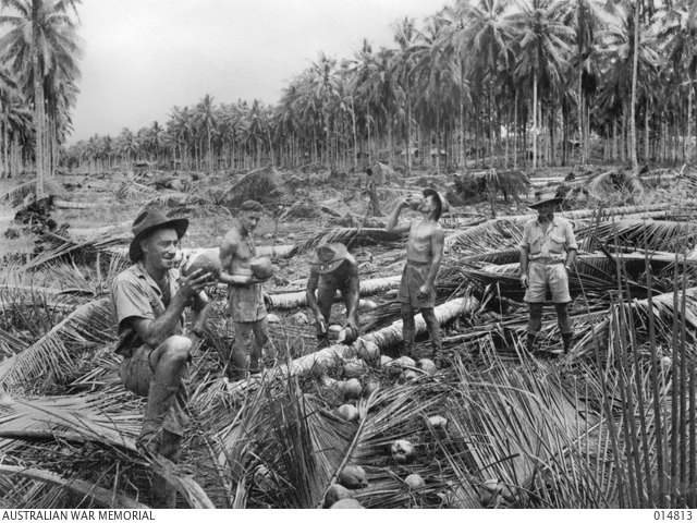 RAAF personnel resting while clearing an airstrip in May 1943.