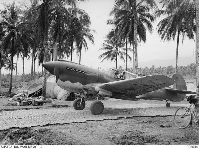 P-40 Kittyhawk piloted by Flying Officer D. E. Pank at Milne Bay in September 1942.