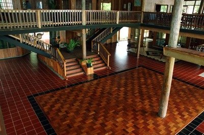 Timber interior and staircase at Wanigili in Alotau.