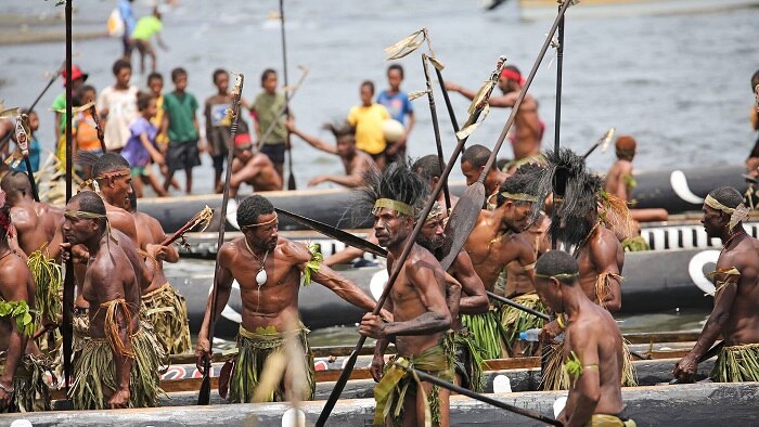 Traditional canoe crews taking part in the Kenu and Kundu Festival