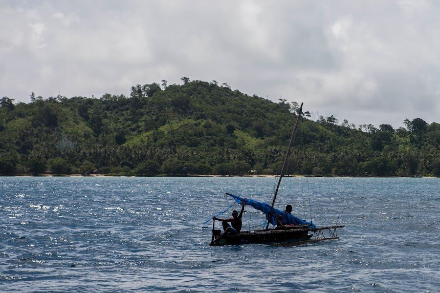 A sailing canoe documented in the Louisiades by the crew of SY Harlequin in 2012.